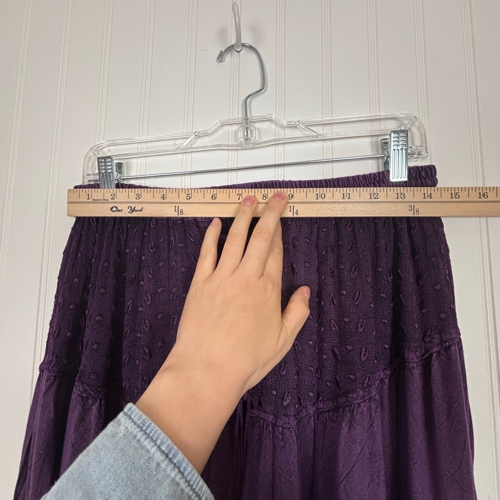 Boho Handkerchief Hem Midi Skirt Purple Rayon Festival Gypsy Fairy Free Size M - Picture 7 of 11